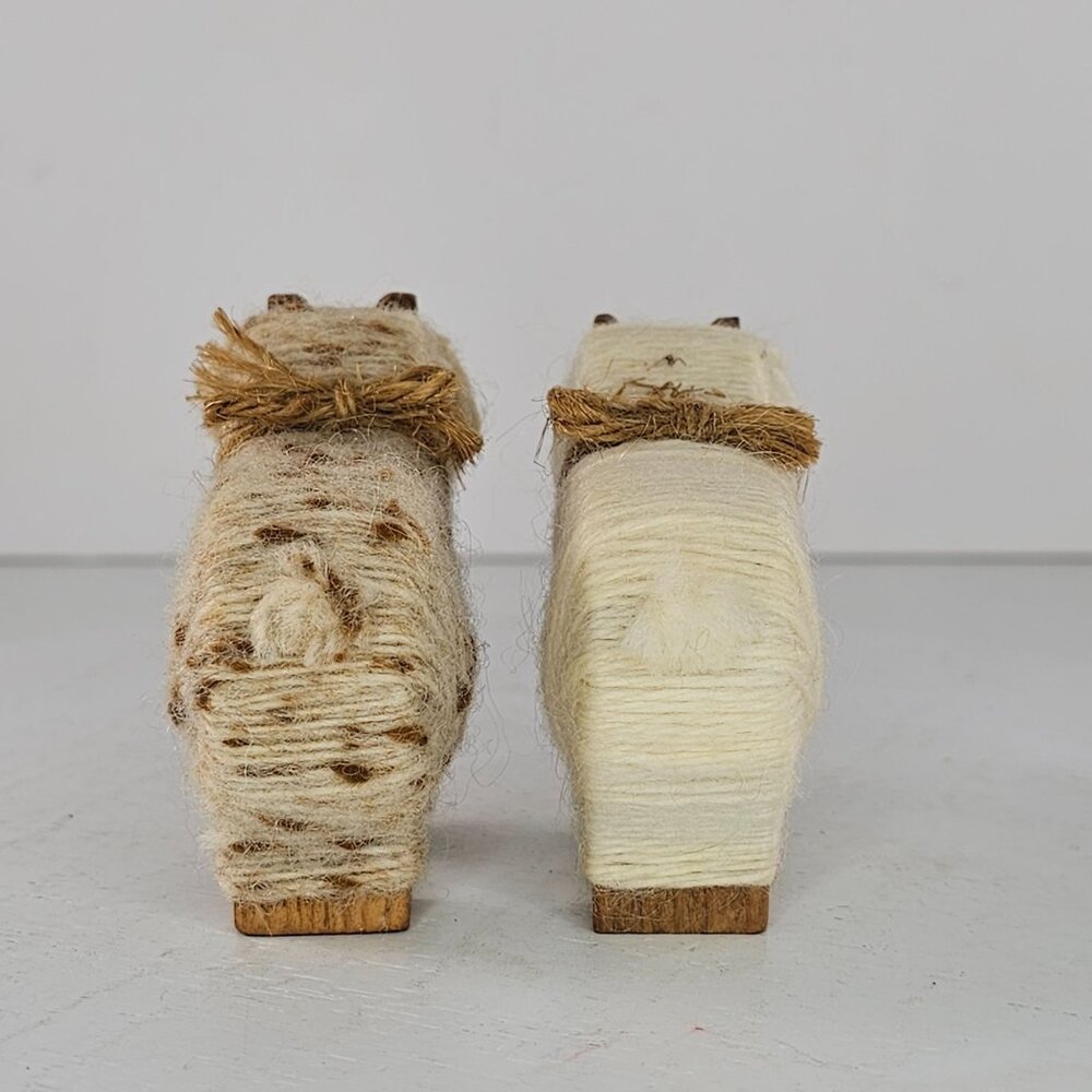 With Joy Inc Vintage Wooden Sheep Goat Figurines With Yarn Wrapping & Bells - Picture 5 of 8